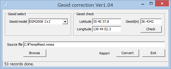 Geoid Correction Utility 画面