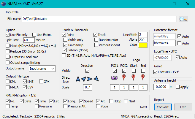 NMEA to KMZ file converter Screenshot